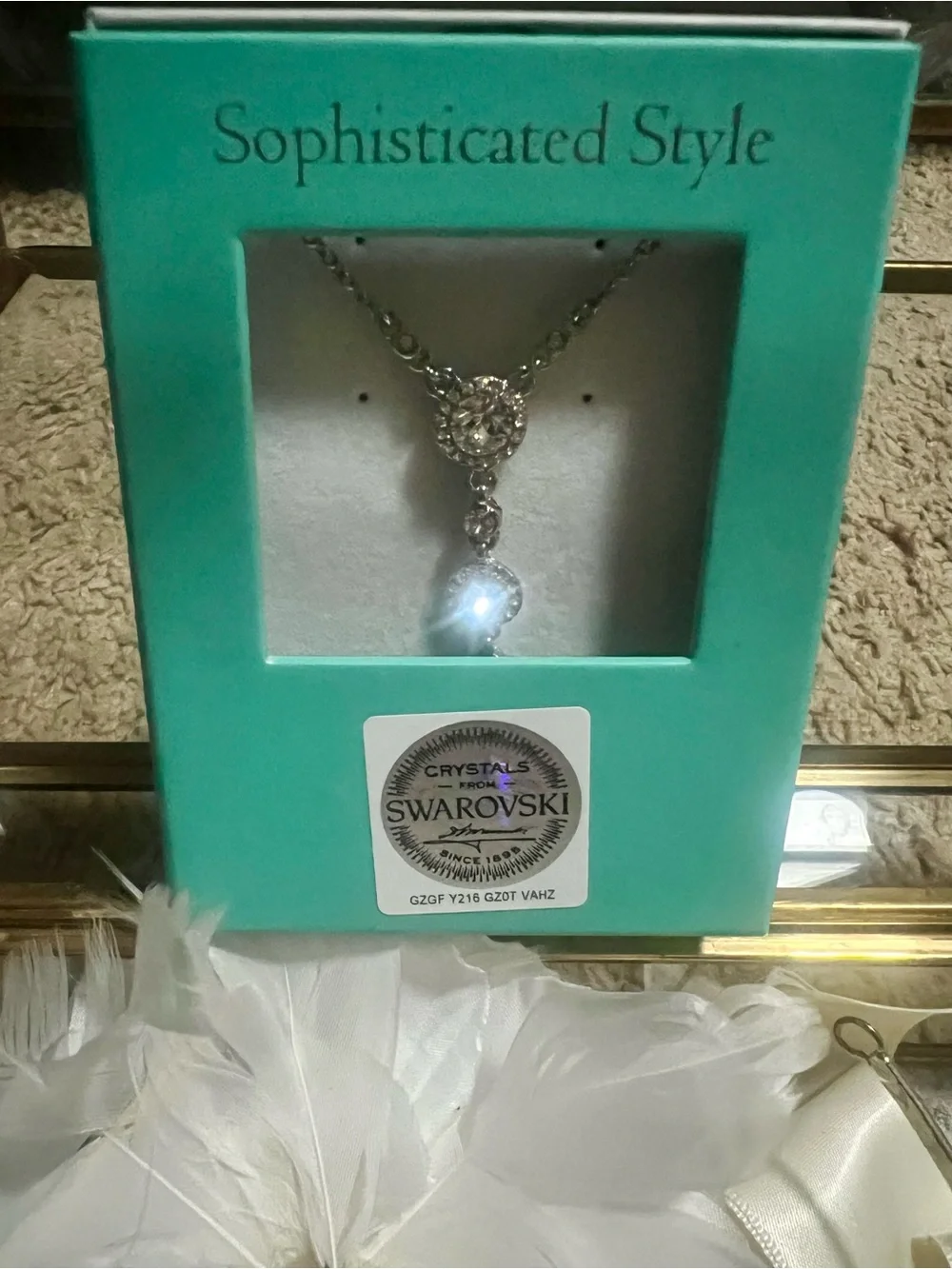 Swarovski Silver Clear Crystal Drop Pendant Necklace